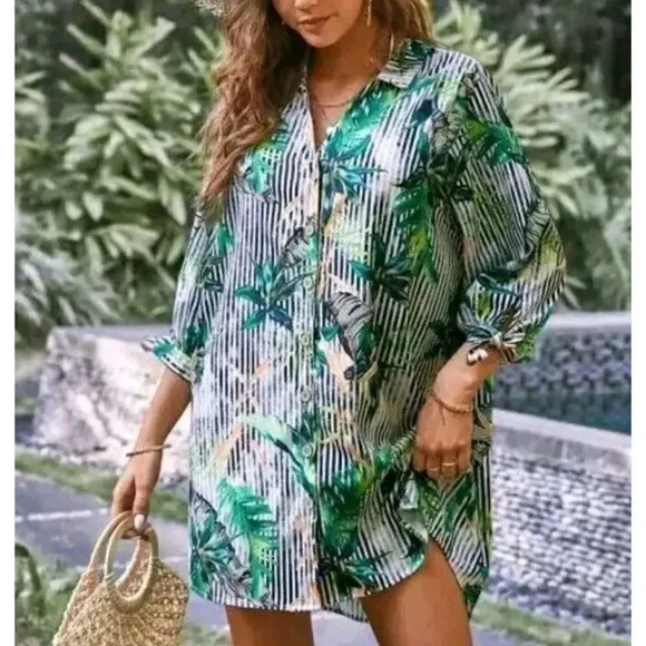 Cupshe Button Loose Waisted Shirt Women Size XL Multicolor Long Sleeve Dress - Picture 1 of 14